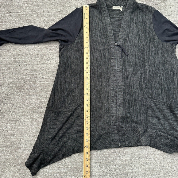 LOGO Lori Goldstein Sweater Women L Gray Black Pockets Faux Suede Sleeves Jacket - Picture 10 of 10